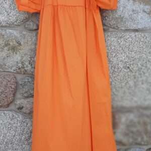 Vestido Naranja Escote Cuaddrado Manga Abullonada